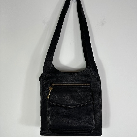 Fossil Leather Tote Purse Shoulder Bag Black Double Handle Large - Picture 1 of 16